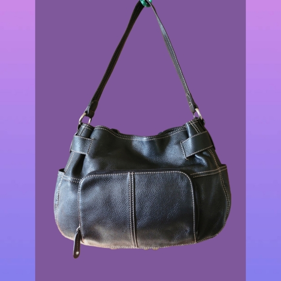 TIGNANELLO BLACK PEBBLE GRAIN LEATHER BELTED ORGANIZER HOBO BAG - Picture 5 of 11